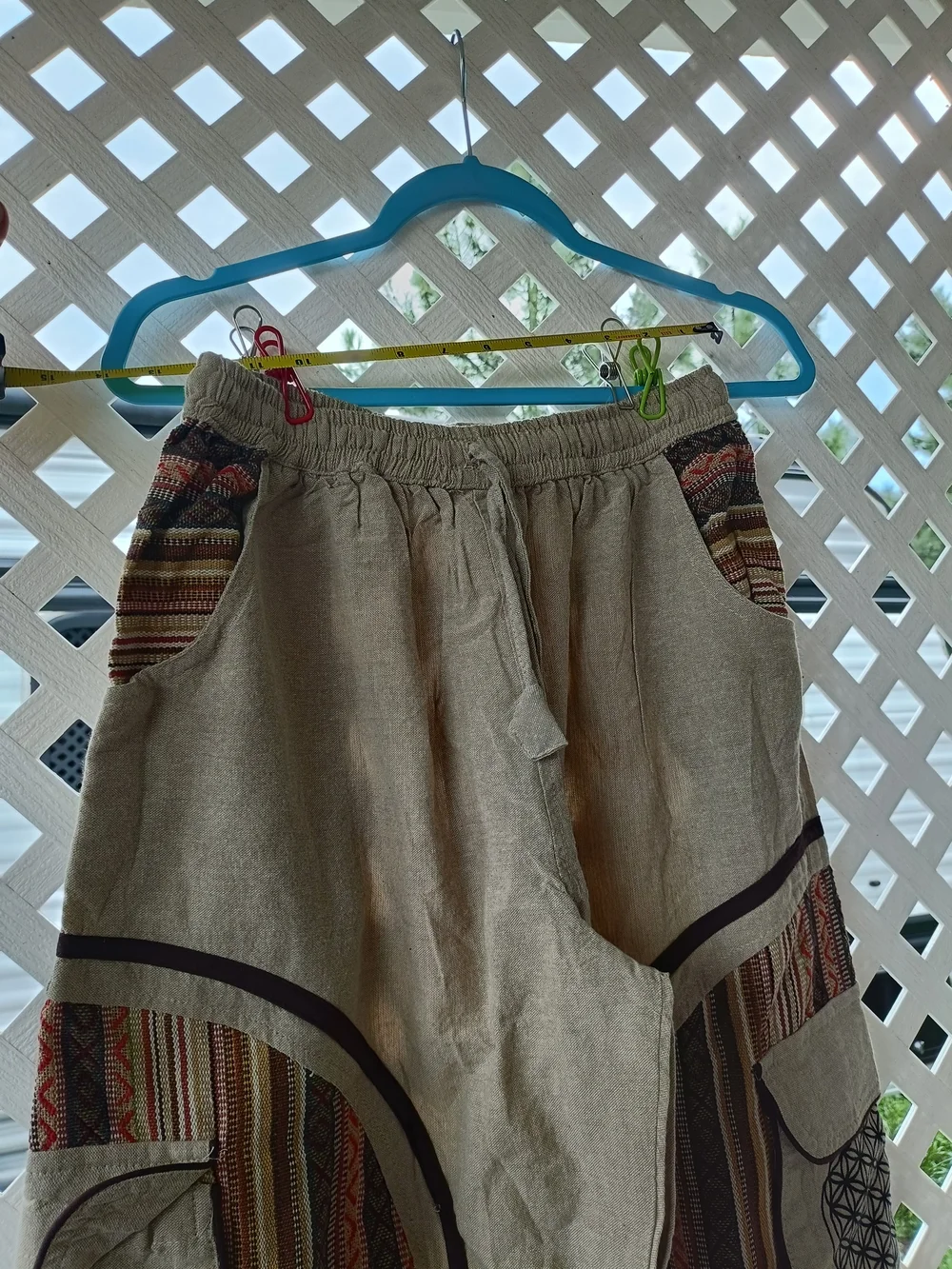 Bohemian Beige Men’s Cargo Pants with Patterned Panels
